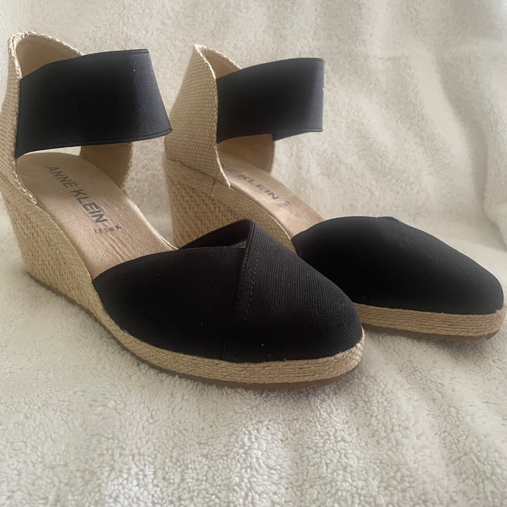Anne Klein Women’s Zoey Canvas Ankle Strap Espadrille Heels ~ NEW